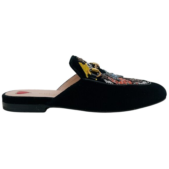Gucci Black Velvet Multi Sequin Embellished Princetown Mules - Picture 2 of 6